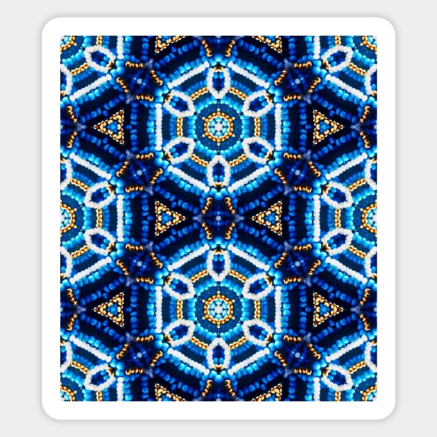 Blue and Gold Beadwork Inspired Fashion Print Sticker by annaleebeer